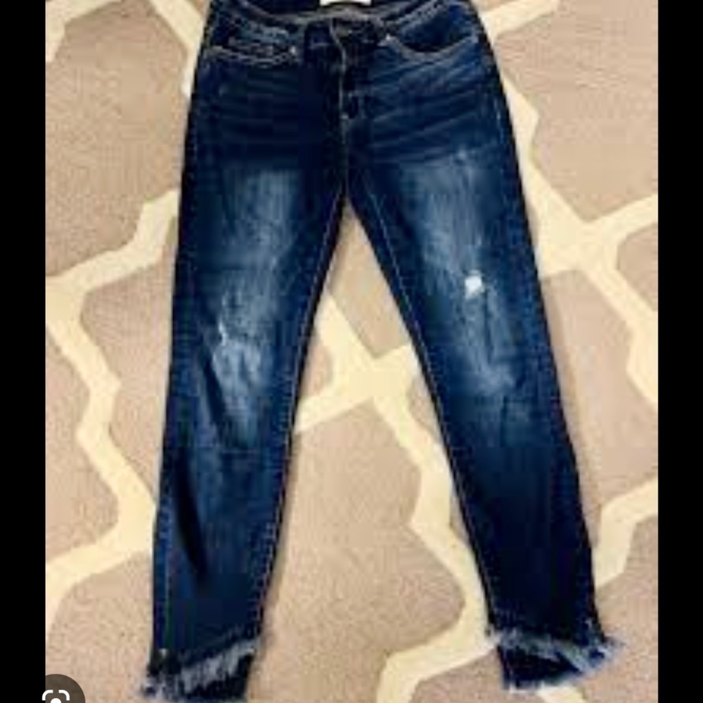 Kancan Skinny Dark Wash Double Fray Hem